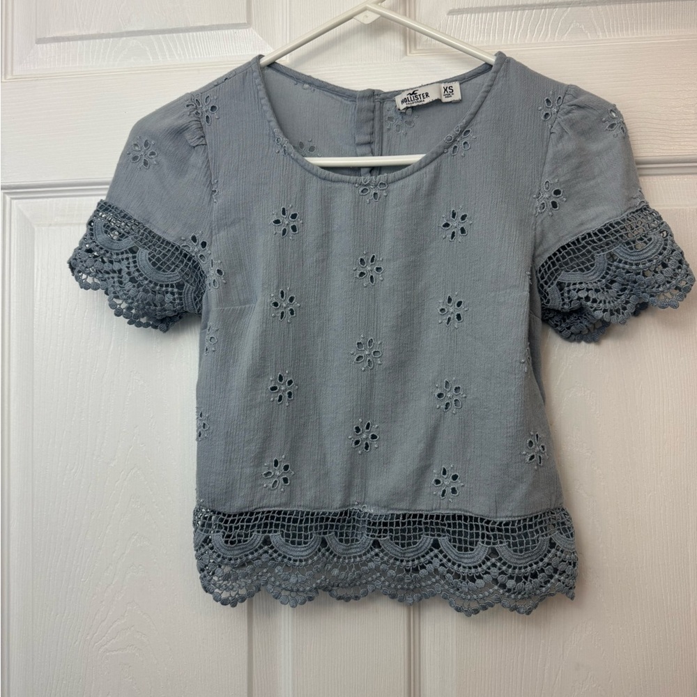 Hollister Blue Eyelet Lace Top